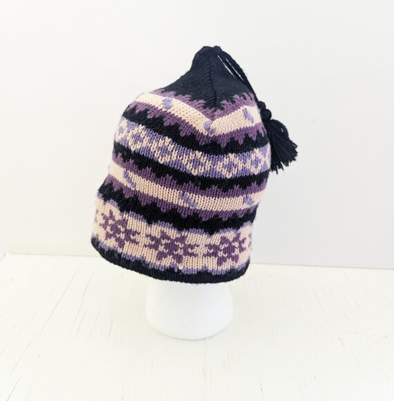 Vintage Winter Hat Purple and Pink Wool With Snowflakes  display picture 1