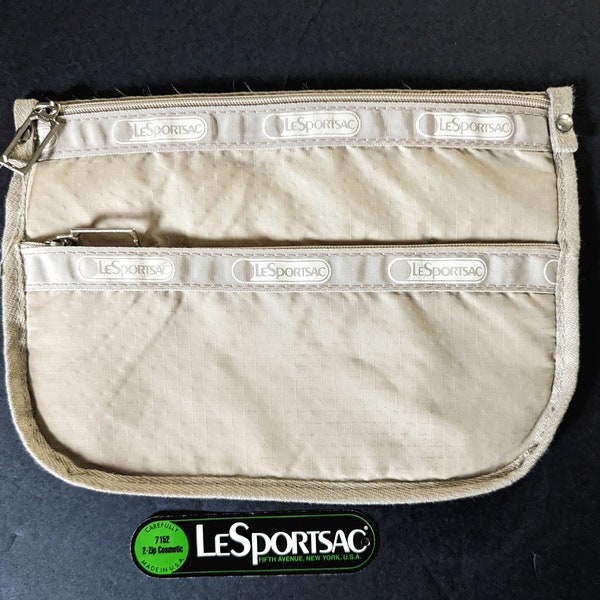 Vintage LeSportsac Bag Tan With White Logo  Nylon Made In USA Zipper Pouch New With Tags Unused Style 7152 1980's