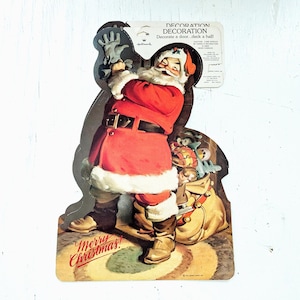 Recorte de cartón vintage de Papá Noel con sello de Hallmark, decoración navideña para colgar en la pared, nuevo, antiguo stock, década de 1980