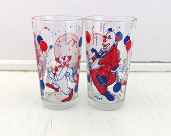 Vintage Circus Clown Big Top Parade Tumblers Drinking Glasses Set Of 2 New Old Stock 1960s