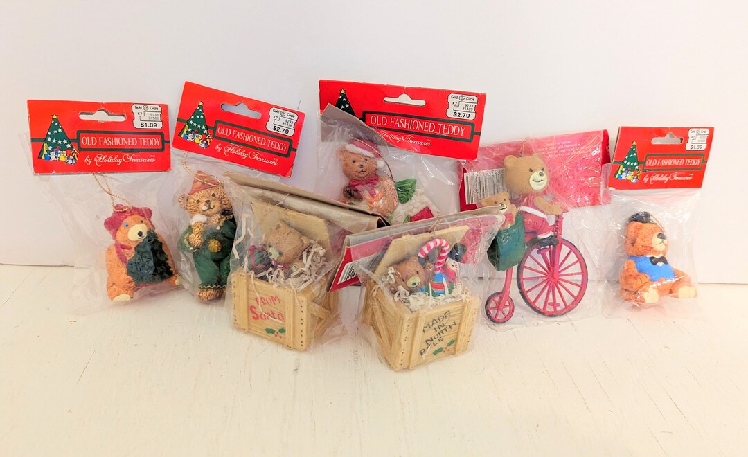Vintage Teddy Bear Christmas Tree Ornaments Set of 7 New in Package