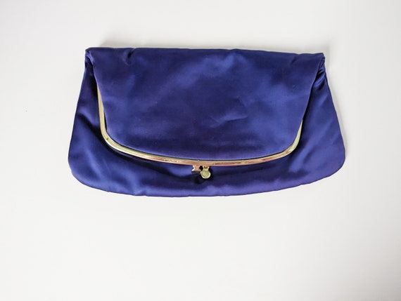 Vintage Ingber Evening Bag Royal Blue Satin Fold … - image 1