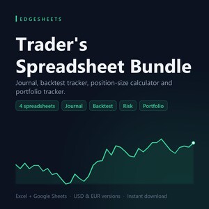 Trader's Spreadsheet Bundle: Journal, Backtest, Risk Calculator, Portfolio Tracker (Excel/Google Sheets)