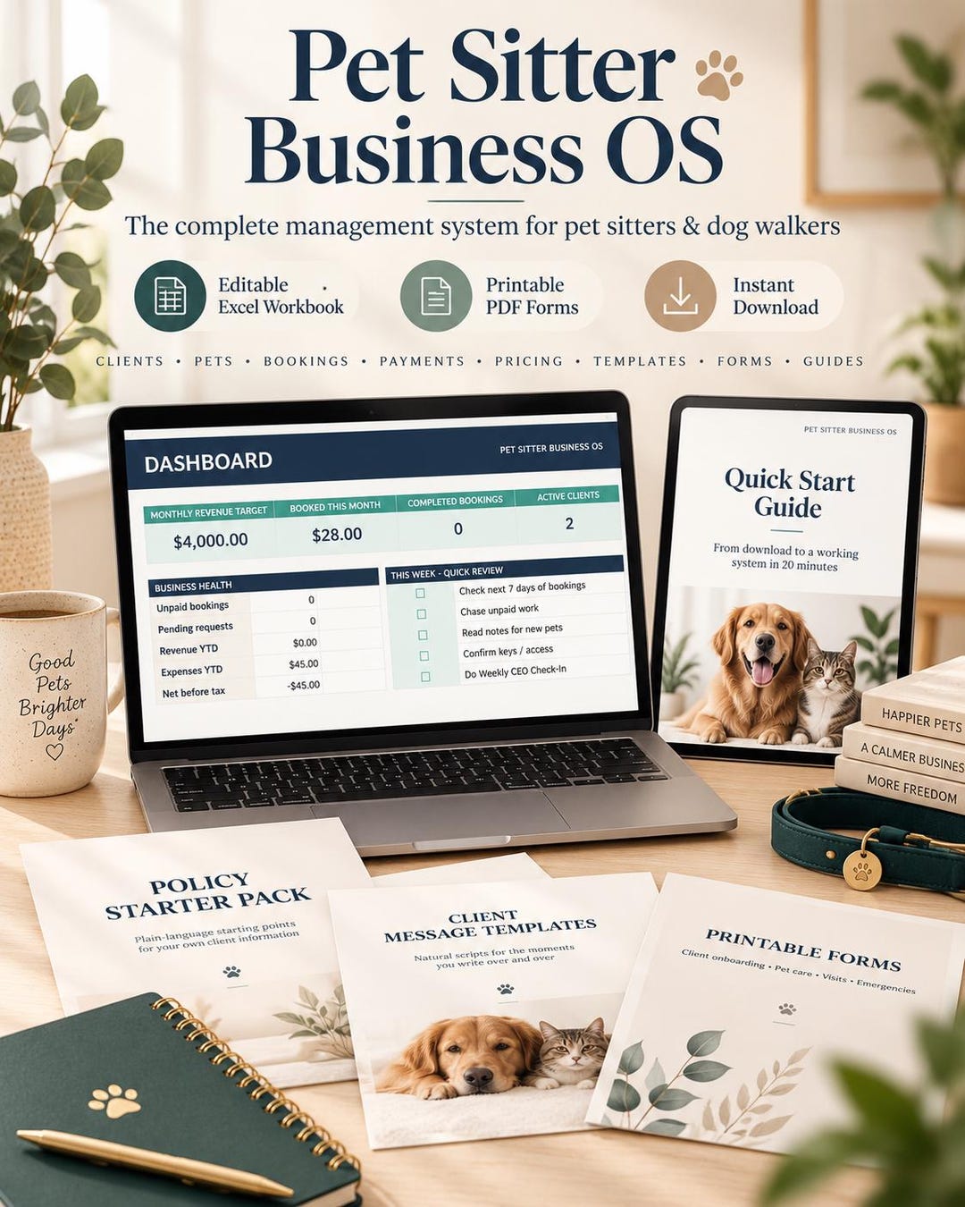 Pet Sitter Business Planner | Excel Client & Booking Tracker | Dog ...