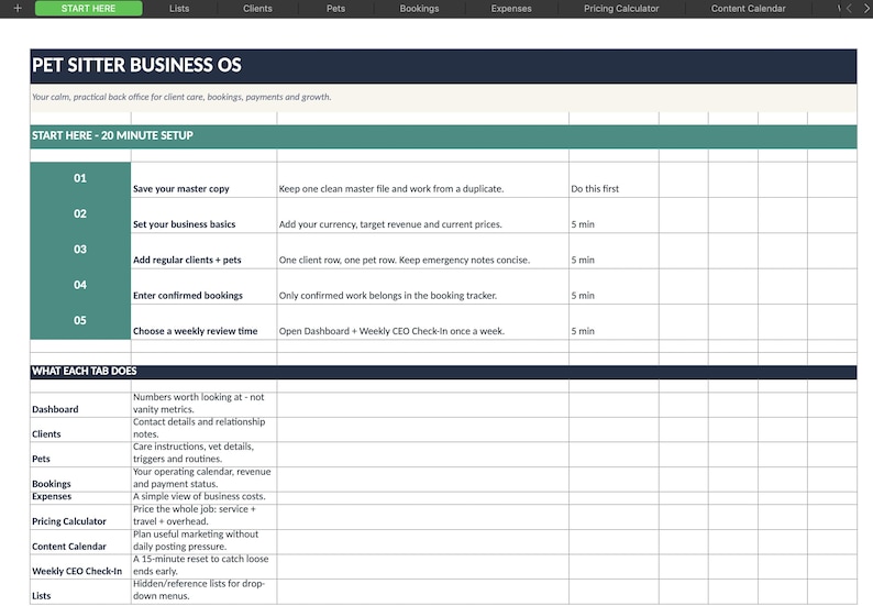 Pet Sitter Business Planner | Excel Client & Booking Tracker | Dog ...