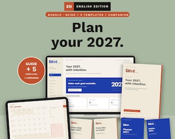 2027 Planner Bundle, Printable and Digital iPad Agenda, Goal Setting, Habit Tracker, Year Review (PDF Guide + 5 Templates + Course)