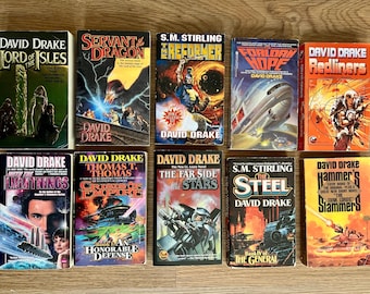 David Drake Books Lot of 10 Vintage Sci-Fi Paperback Set, Military Sci-Fi, Fantasy & Suspense Fiction