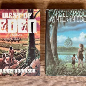 1980s West of Eden Saga Set by Harry Harrison//Hardcover Book Ckub Editions//West of Eden, Winter in Eden//Vintage Sci fi science fiction