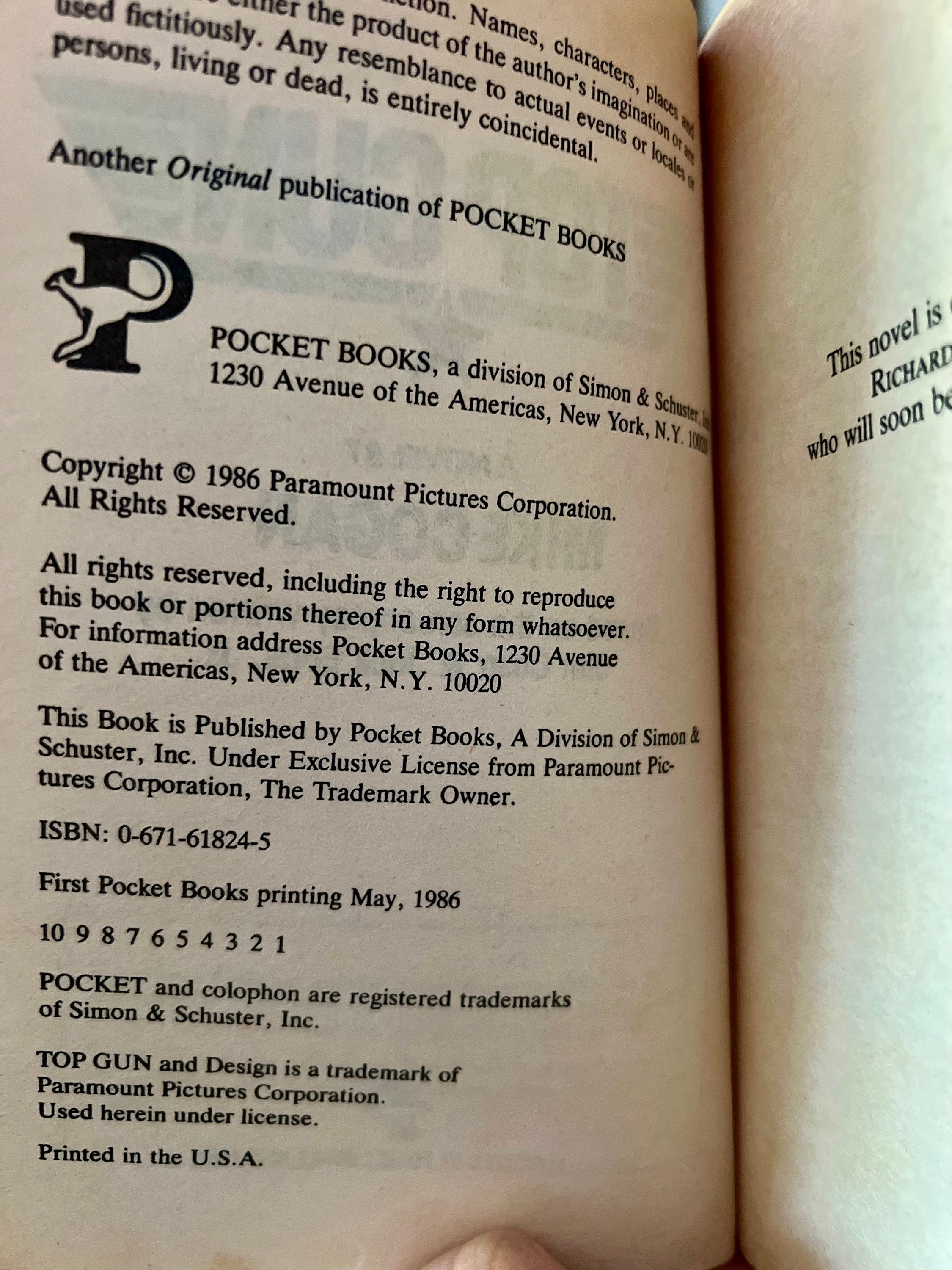 Vintage 1986 Top Gun Novel, First Pocket Books Printing, Paperback