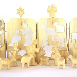 Carved Christmas Creche, Wooden Nativity, Nativity Set from Birch Wood, Christmas Crib, Manger