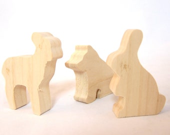 Three Wood cutouts, Unfinished Wooden animals, Smaller Size Animals