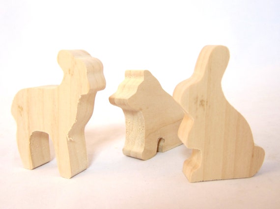 Buy Three Wood Cutouts, Unfinished Wooden Animals, Smaller Size