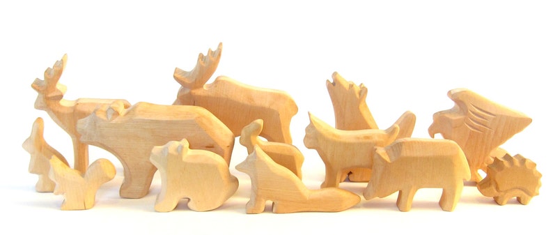 Animals of the woods, Wooden Waldorf toys, Ecological, Wooden Animals, Nature Kids, Carved Animals, Eco friendly, Animals Carved from Wood image 2