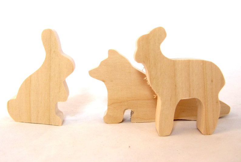 Three Wood cutouts, Unfinished Wooden animals, Smaller Size Animals image 5
