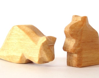 Wooden Mouse, Two Little Mice Carved by Hand, Natural Wooden Toys