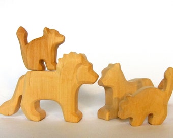 Lion Family, Wooden Lion, Lioness and two Cubs, Waldorf Toys