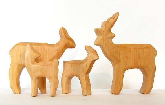Deer Family, Herd of Deer, Wooden animals, Waldorf Toys
