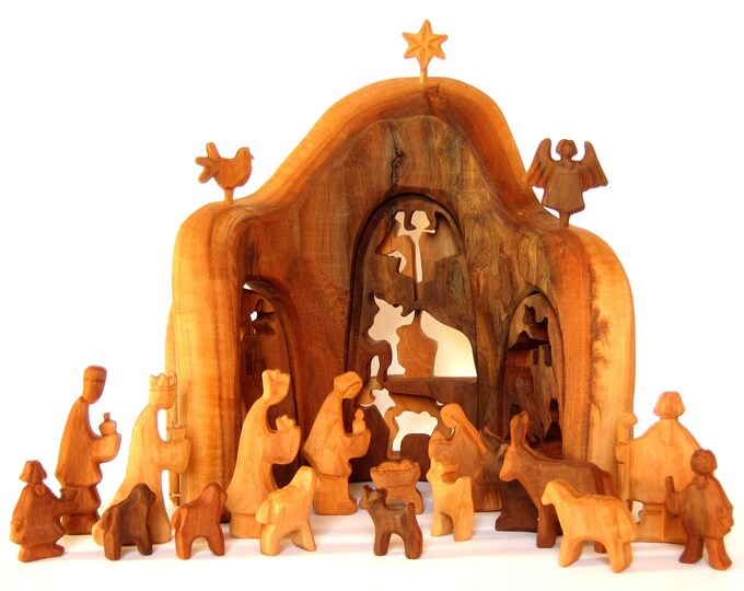 Wooden Nativity Set Carved Nativity Christmas Creche Carved Etsy