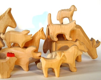 Bauernhaus-Tiere, Holztiere, natürliches Kinderspielzeug