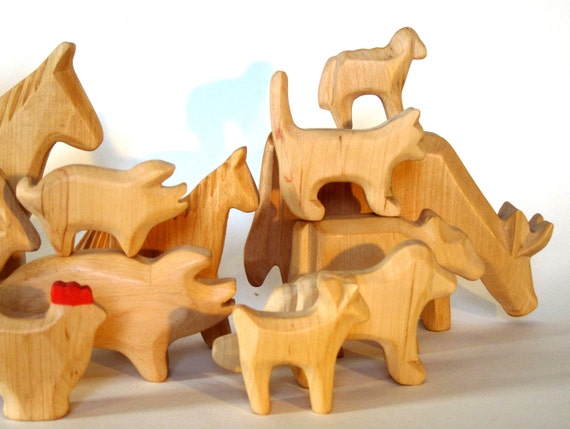 Animals of the Farm, Wooden Animals, Waldorf Toys 