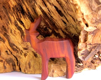 Hand-Carved Plum Wood Deer Sculpture, Wildlife Decor