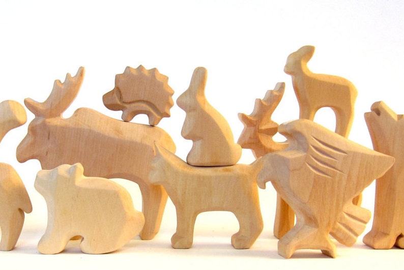 Animals of the woods, Wooden Waldorf toys, Ecological, Wooden Animals, Nature Kids, Carved Animals, Eco friendly, Animals Carved from Wood image 1