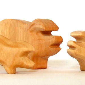 Pig Family, Pig with Piglets, Wooden animals, Waldorf Toys
