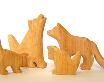 Wolf Family, Wooden Wolfs, Carved Wooden Waldorf Animals