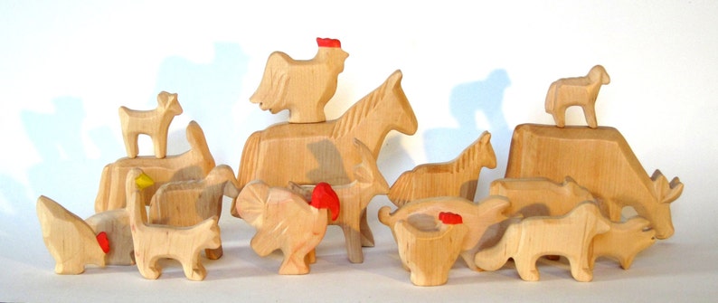 Animals of the farm, wooden animals, Waldorf toys image 2