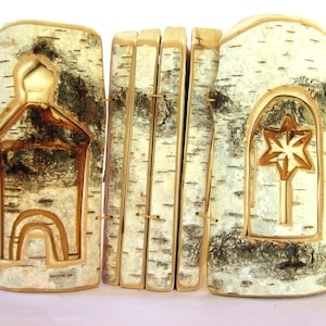 Carved Christmas Creche, Wooden Nativity, Nativity Set from Birch Wood, Christmas Crib, Manger
