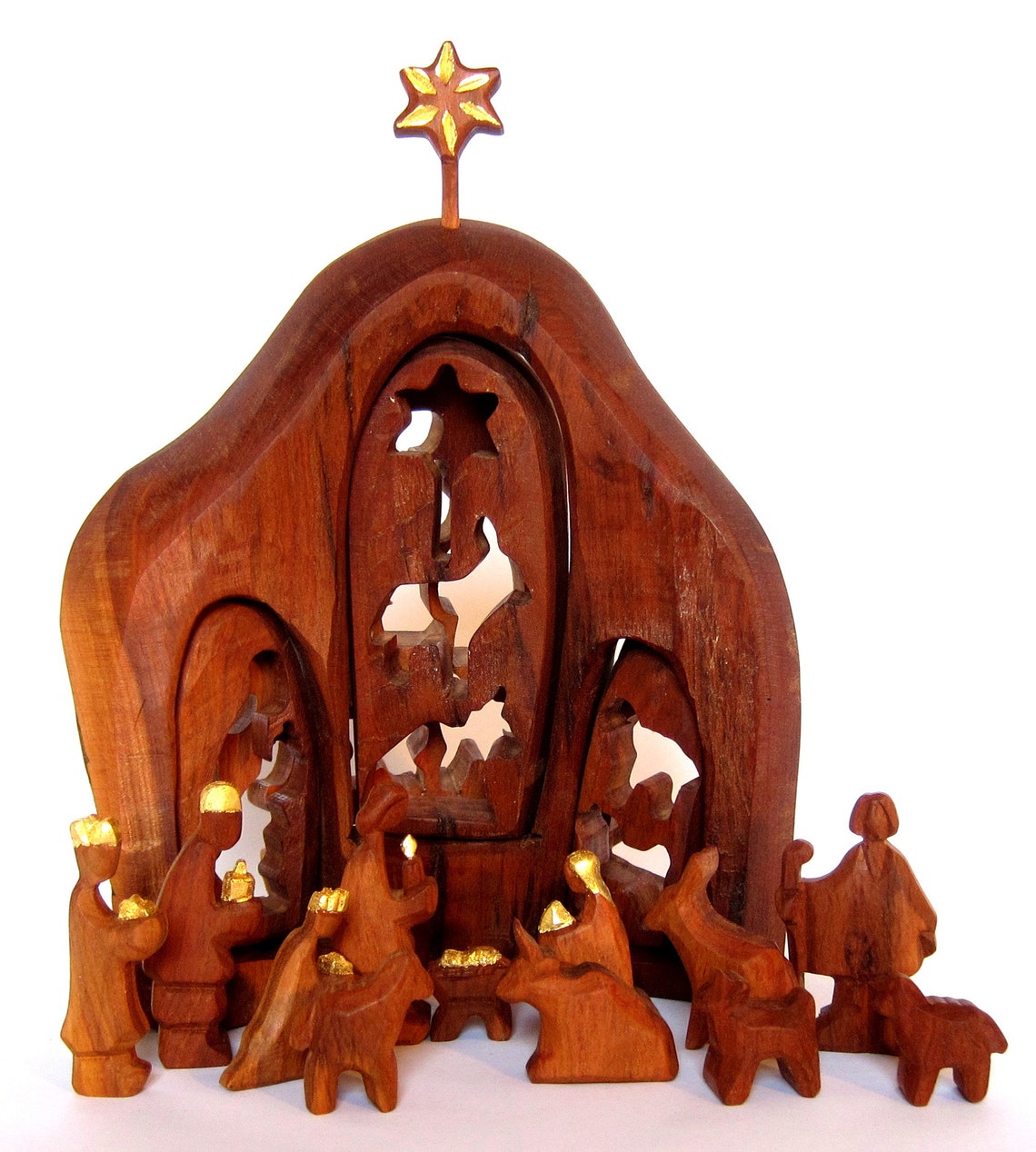 Gold-plated  Nativity Set Wooden Nativity Scene Christmas image 2