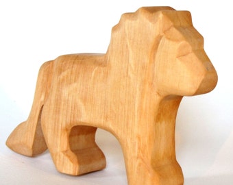 Carved Alder Wood Lion: Natural Waldorf Toy