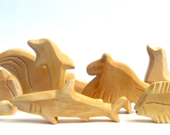 Hand Carved Wooden Sea Animals: Waldorf Toys