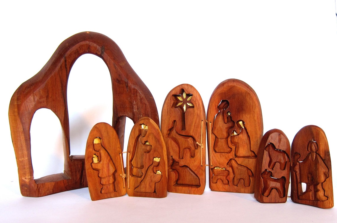 Gold-plated  Nativity Set Wooden Nativity Scene Christmas image 3