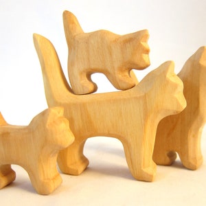 Cat Family Carved from Alderwood, Wooden Toys