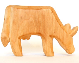 Animal en bois, vache, animal de ferme sculpté, jouet Waldorf