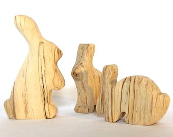 Easter Bunny Family, Wooden Animals, Three Wooden Rabbits