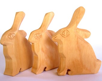 Lapin, endormi et éveillé, animaux expressifs en bois