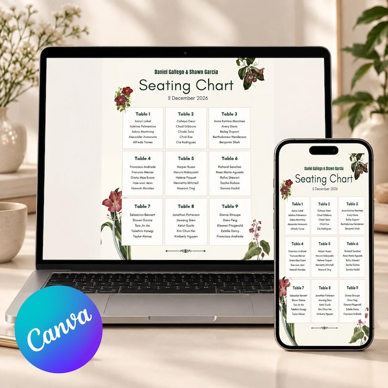 Seating Chart Template, Wedding Seating Plan, Find Your Seat Sign ...