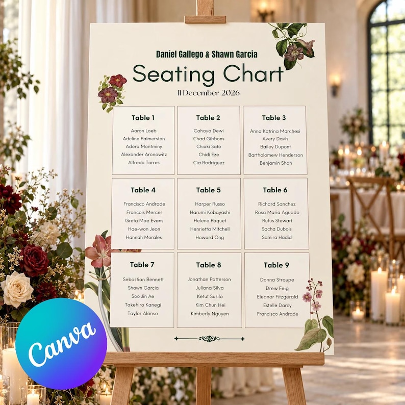 Seating Chart Template, Wedding Seating Plan, Find Your Seat Sign ...