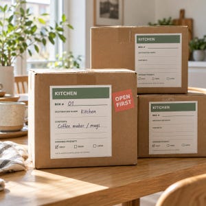 Flyttplanerare och packkartonginventering | MoveOS interaktiv flyttchecklista, budgetspårare, utskrivbara kartongetiketter | Ladda ner