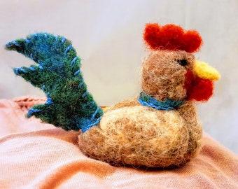 Needle felted rooster wool chicken