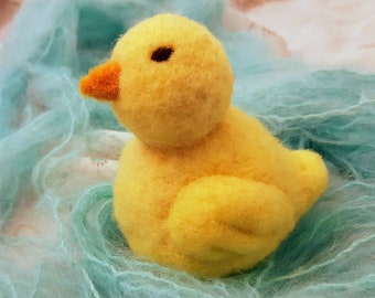 Needle felted wool duck chick duckling bird Waldorf art sculpture figurine toy