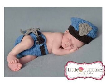 PATTERN infant photo prop costume police officer cop with handcuffs Crochet pattern only