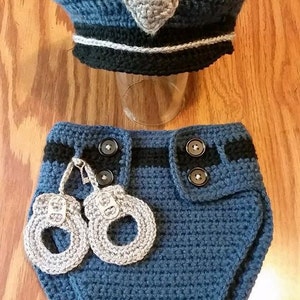 PATTERN infant photo prop costume police officer cop with handcuffs Crochet pattern only
