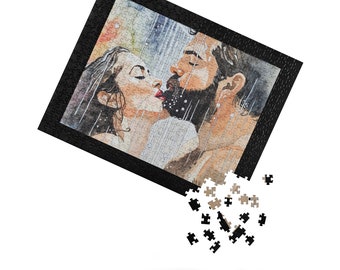 520 piece Jigsaw puzzle printed with original art "Shane's steamy shower" by Jessica Gammon