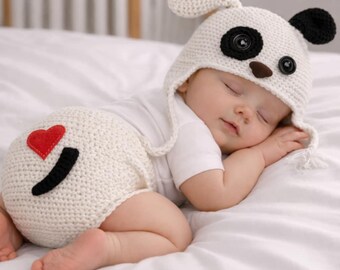Puppy love crochet newborn outfit pattern, crochet baby photo prop, crochet infant clothes (PDF pattern download)
