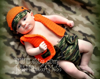 PATTERN Hunter hat vest and diaper cover crochet pattern photo prop 0-3 months