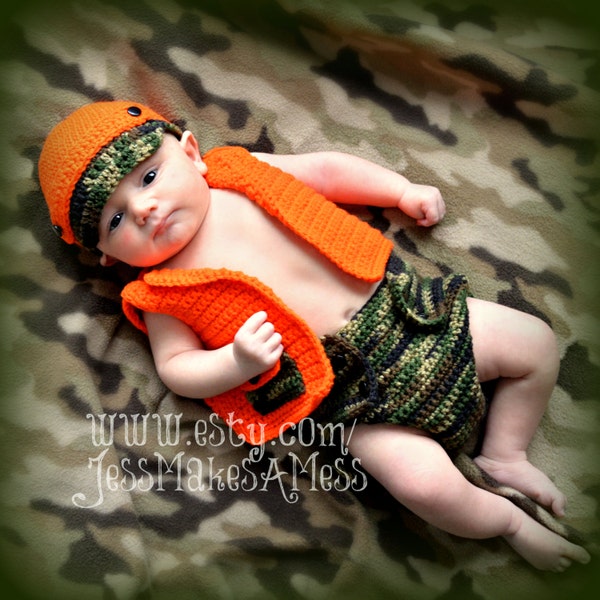 PATTERN Hunter hat vest and diaper cover crochet pattern photo prop 0-3 months