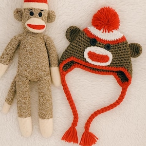 Crochet Sock Monkey Hat Pattern, Infant Photo Prop (PDF Pattern) 0-3 month size